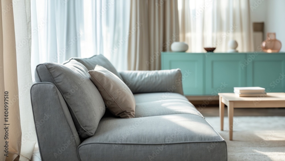 Fototapeta premium Fresh comfortable sofa in contemporary living space