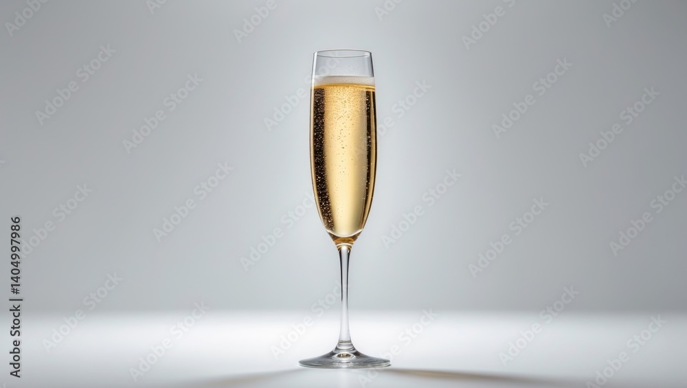Single champagne flute glass filled with sparkling wine on a plain background. Single champagne flute glass filled with sparkling wine on a plain background.