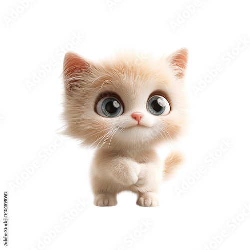 Adorable Cartoon Kitten with Big Eyes - 3D Rendered Cute Cat