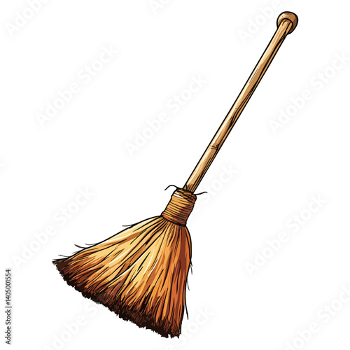 Broom, cleaning tool, vector, transparent background