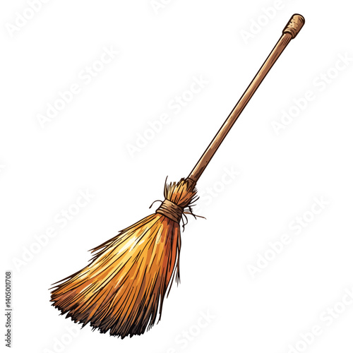 Broom, cleaning tool, vector, transparent background