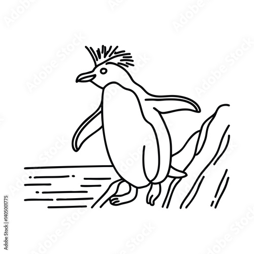 Rockhopper Penguin Hopping Over Rocky Terrain with Rugged Coastline