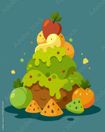 Moldy bread bruised fruits and wilted vegetables forming a mound of shame.. Vector illustration