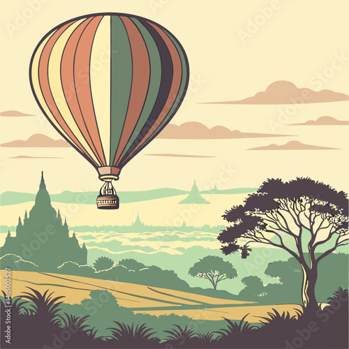 hot air balloon in the mountains