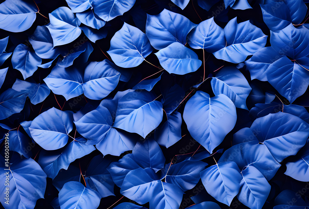 Collection of tropical leaves,foliage plant in blue color with space background ,high quality,generative ai Collection of tropical leaves,foliage plant in blue color with space background ,high quality,generative ai