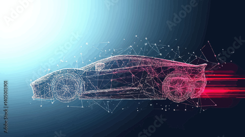 Polygonal Sport Car Vector with Abstract Connection Structure and Speed Concept Illustration