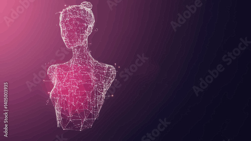 Low Poly Wireframe 3D Mannequin Fashion Design Banner Vector Mesh Illustration for Dressmaker Atelier and Boutique Display