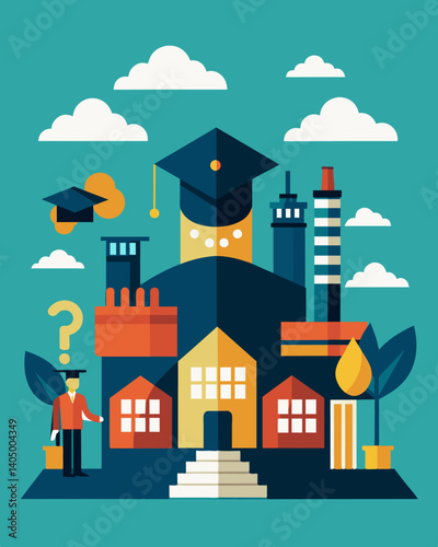 The educational institutions once known for their specialized training in the industrial sector now struggle to adapt and stay relevant in a changing economy.. Vector illustration