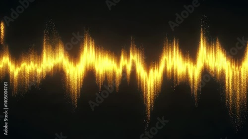 Vibrant Yellow Sound Wave with Glowing Particles on Dark Background