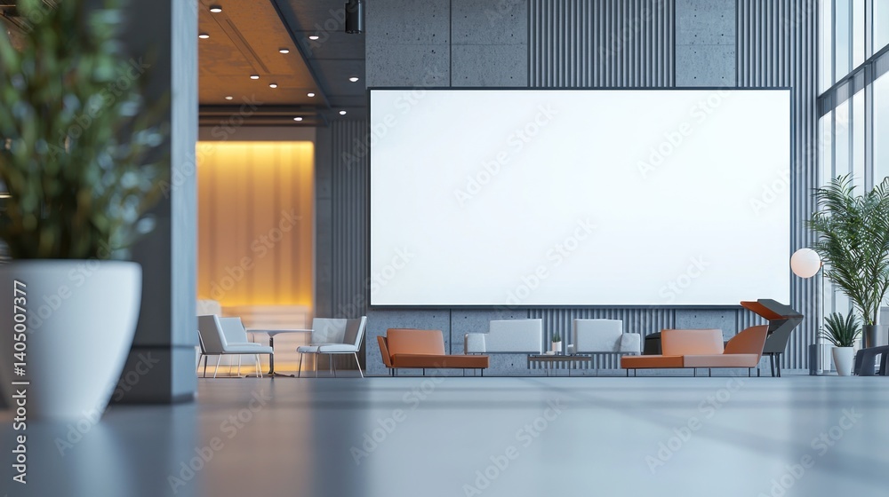 Naklejka premium Modern Office Lobby with Blank Billboard Mockup