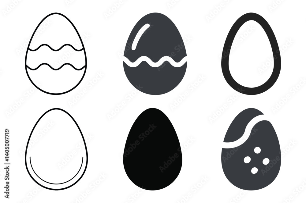 Egg Icon Set Minimalist Variations in Black and White Egg Icon Set Minimalist Variations in Black and White