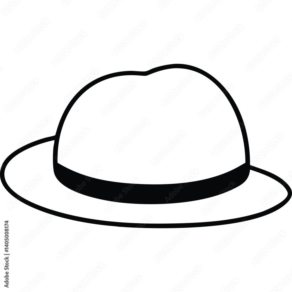 Simple black and white illustration of a fedora hat. Simple black and white illustration of a fedora hat.