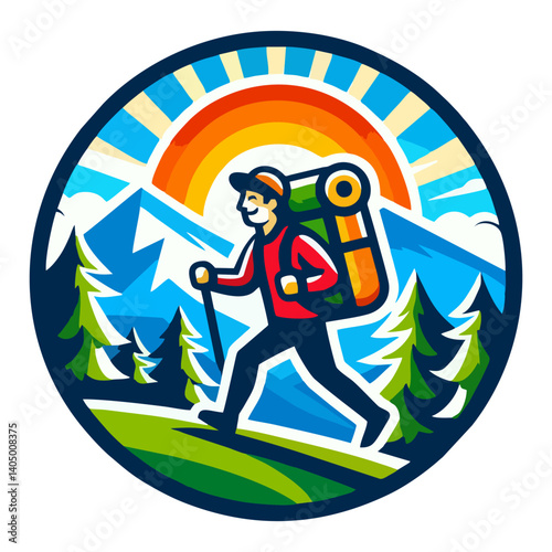 Backpacker setting off on a road trip adventure to explore breathtaking natural landscapes