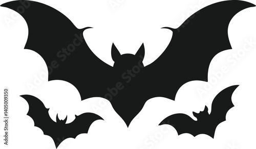 Three Bat Silhouettes Against White Background