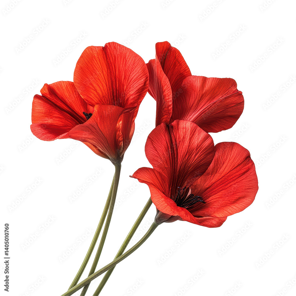 Vibrant red flowers displayed against a clean Transparent background for a striking visual appeal, red flowers isolated on PNG background Vibrant red flowers displayed against a clean Transparent background for a striking visual appeal, red flowers isolated on PNG background