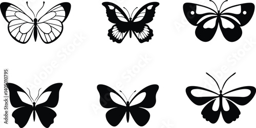 Six Butterfly Silhouettes with Unique Wing Patterns
