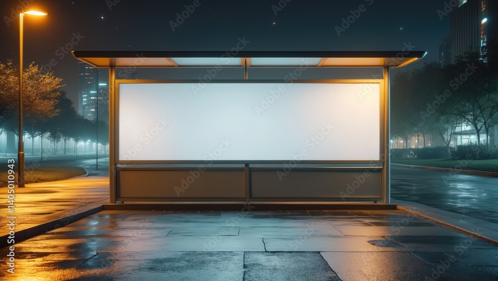 White Empty Billboard Mockup on Sidewalk - Frontal View of Outdoor Advertising Screen