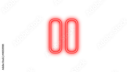 Neon pause icon red color glow with transparent background
