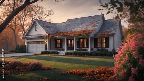 Contemporary custom-built house featuring a garage in a community.