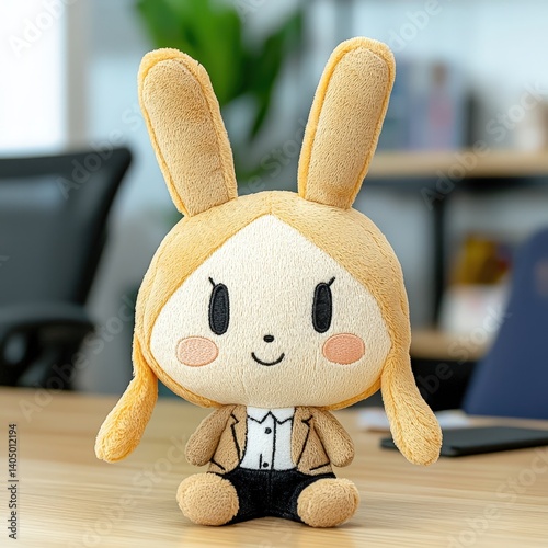 Soft toy workshop with chibi designer girl making plushies, creative joy