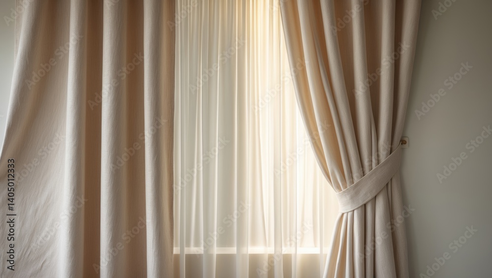 Full-length curtains in a three-layer design on a background