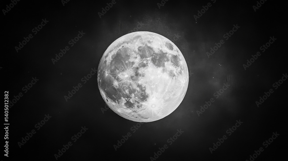 Naklejka premium Full Moon in a Dark Night Sky