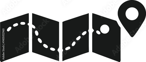 Folded Map with Dashed Path and Location Pin Icon