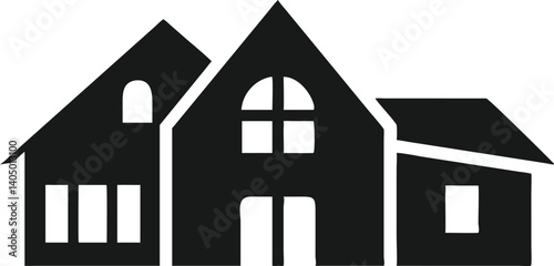 Silhouette of House with Varied Roof Shapes and Window Designs