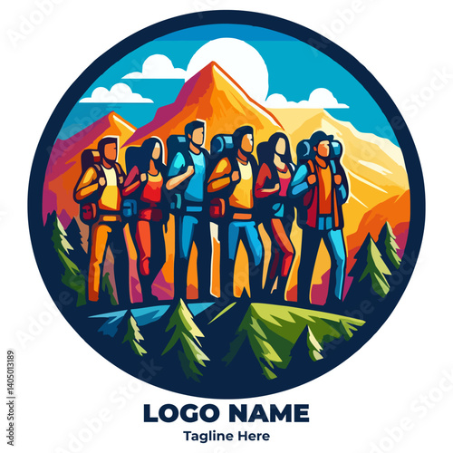 Travel and Adventure Logo Featuring Backpacker Hiking Symbol and Nature Exploration Elements for Outdoor Journey Eco Tourism and Scenic Trekking Ideal for Digital Nomads and Global Travelers

