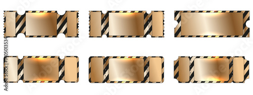Set perfect Luxury gold Ticket isolated white background. Golden striped Ticket collection for cinema entry. Vector illustration. EPS 10