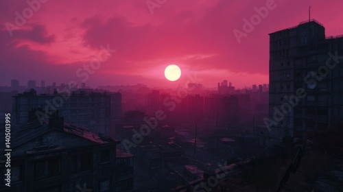 Pink and Red Apocalyptic City Sunset