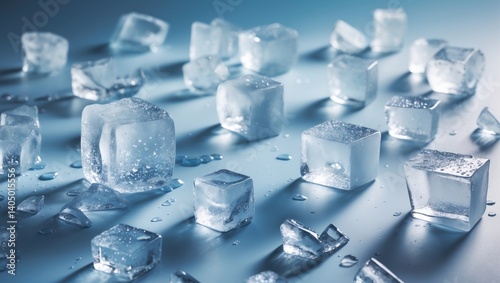 Clear ice cubes against a background