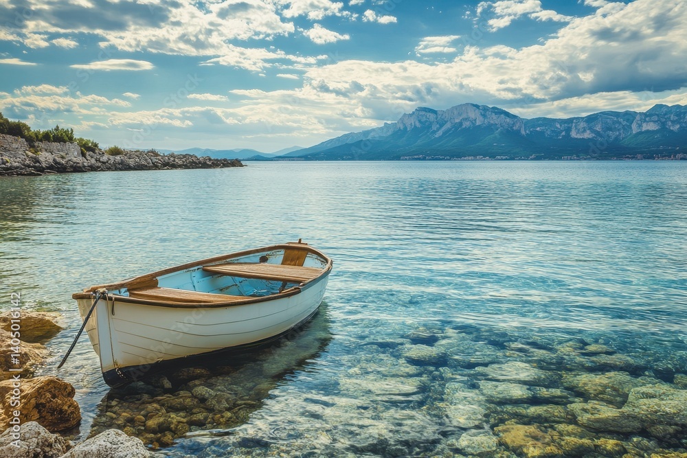 Calm, Crystal-Clear Water, Small Boat Calm, Crystal-Clear Water, Small Boat
