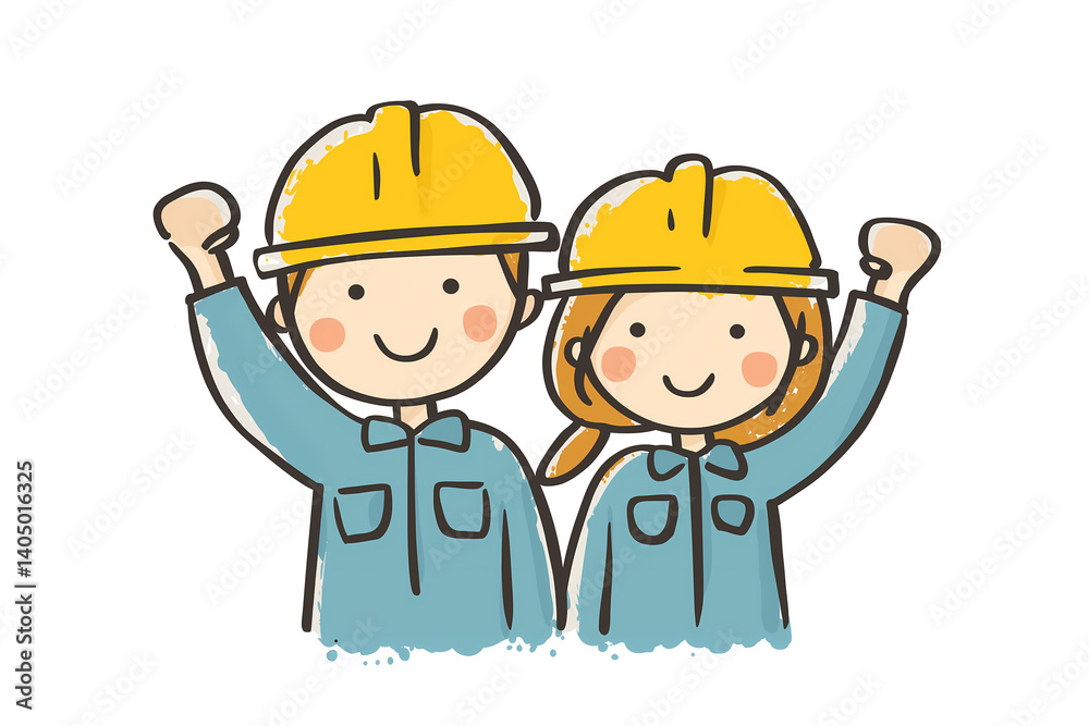 Set of Smiling Male and Female Workers Raising Fists Illustration,Cheerful Construction Worker Posing with a Fist Pump Set of Smiling Male and Female Workers Raising Fists Illustration,Cheerful Construction Worker Posing with a Fist Pump