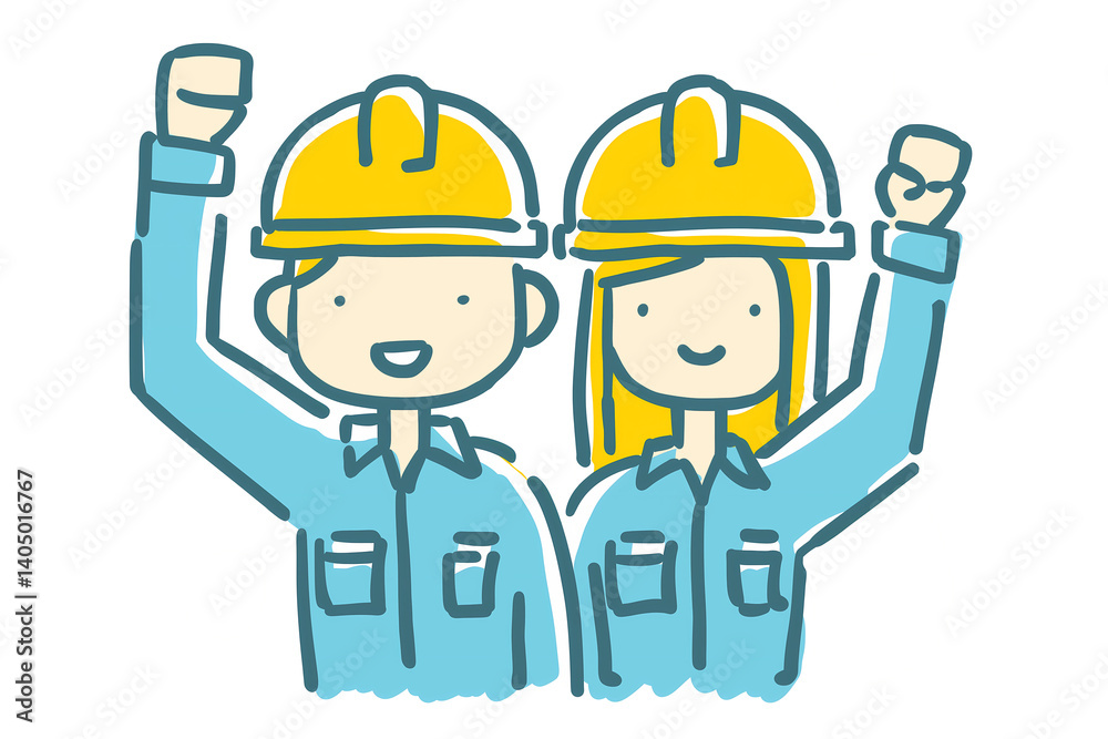 Set of Smiling Male and Female Workers Raising Fists Illustration,Cheerful Construction Worker Posing with a Fist Pump Set of Smiling Male and Female Workers Raising Fists Illustration,Cheerful Construction Worker Posing with a Fist Pump