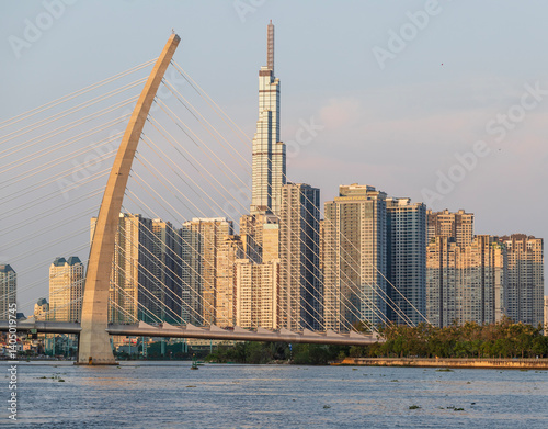 Ho Chi Minh skyscrapers at sunset in Vietnam