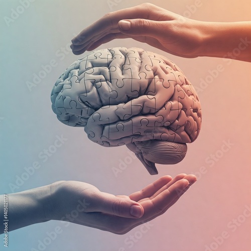 Hands holding brain with puzzle – autism, dementia, epilepsy, alzheimer awareness wallpaper background