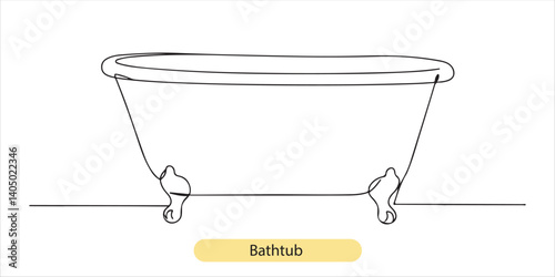 Classical White Bathtub continuous single line art drawing sketch on white background