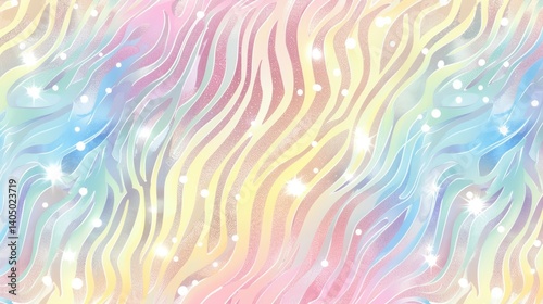 Holographic pastel zebra pattern background with sparkles and glowing elements, animal print banner