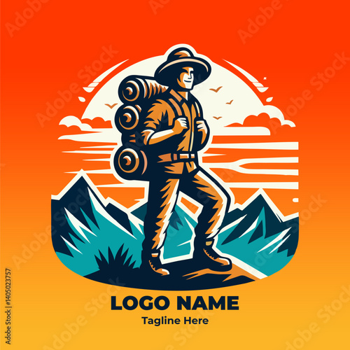 Backpacking Logo Featuring Outdoor Travel and Hiking Exploration Design for Nature Adventure Tourism and Scenic Wilderness Trips Ideal for Wanderers Nomadic Lifestyle and Digital Nomads