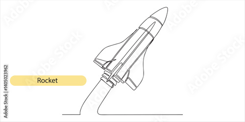 Rocket space ship continuous single line art drawing sketch on white background