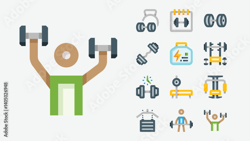 Gym Fitness Workout Weightlifting Color Icons