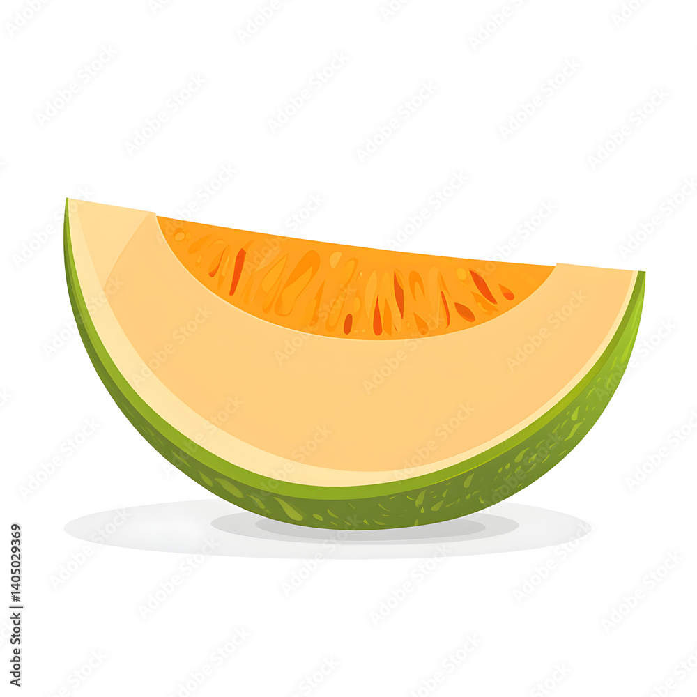 Flat design illustration of a melon slice with its textured rind Flat design illustration of a melon slice with its textured rind