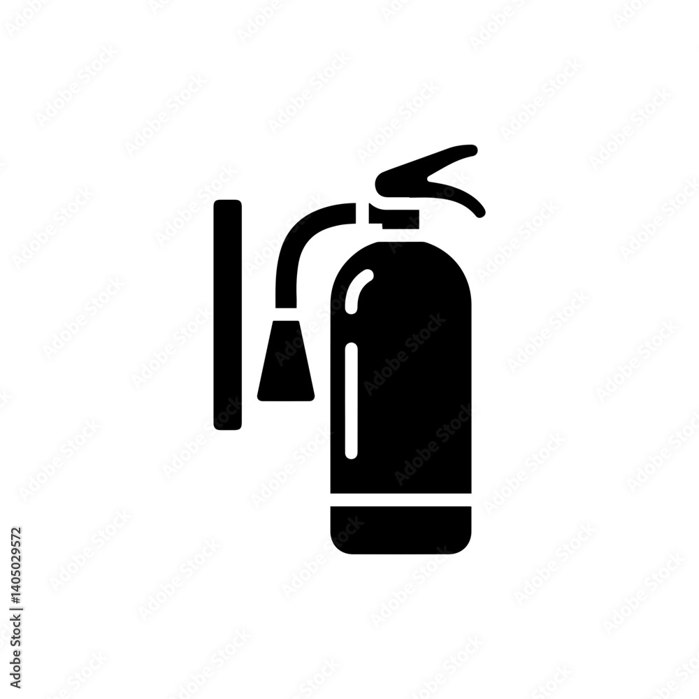 Black filled hotel fire extinguisher icon mounted on wall Black filled hotel fire extinguisher icon mounted on wall