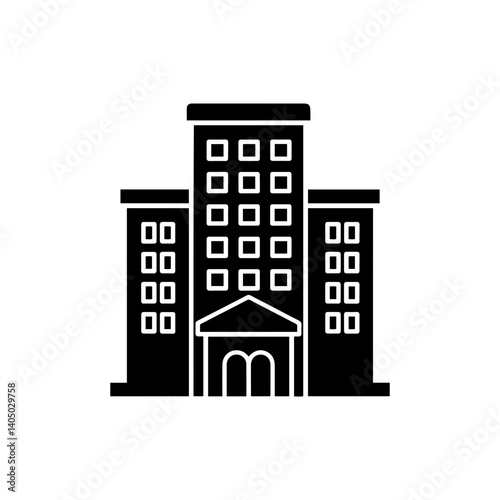 Black Icon of Hotel Building with Welcoming Entrance