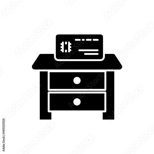 Black Icon of Hotel Room Keycard on Nightstand