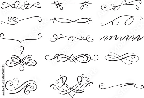 various hand drawn swirls and swirls, calligraphic design elements and page decoration, decorative elements of calligraphic design