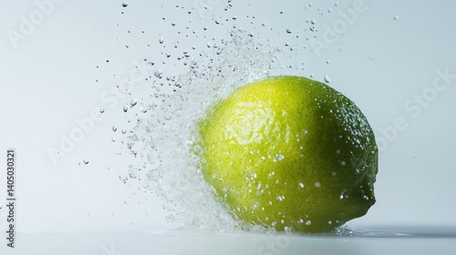 Fresh lime explodes in a burst of water droplets.