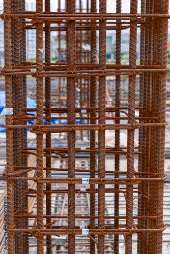 Close-up of Reinforced Steel Rebar in Concrete Structure