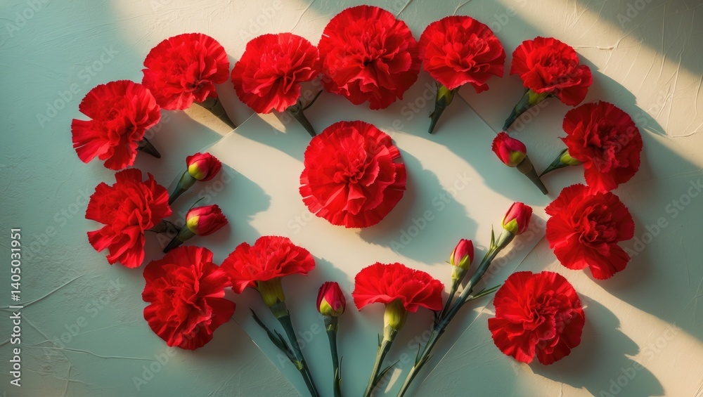 Red carnations used to create a frame